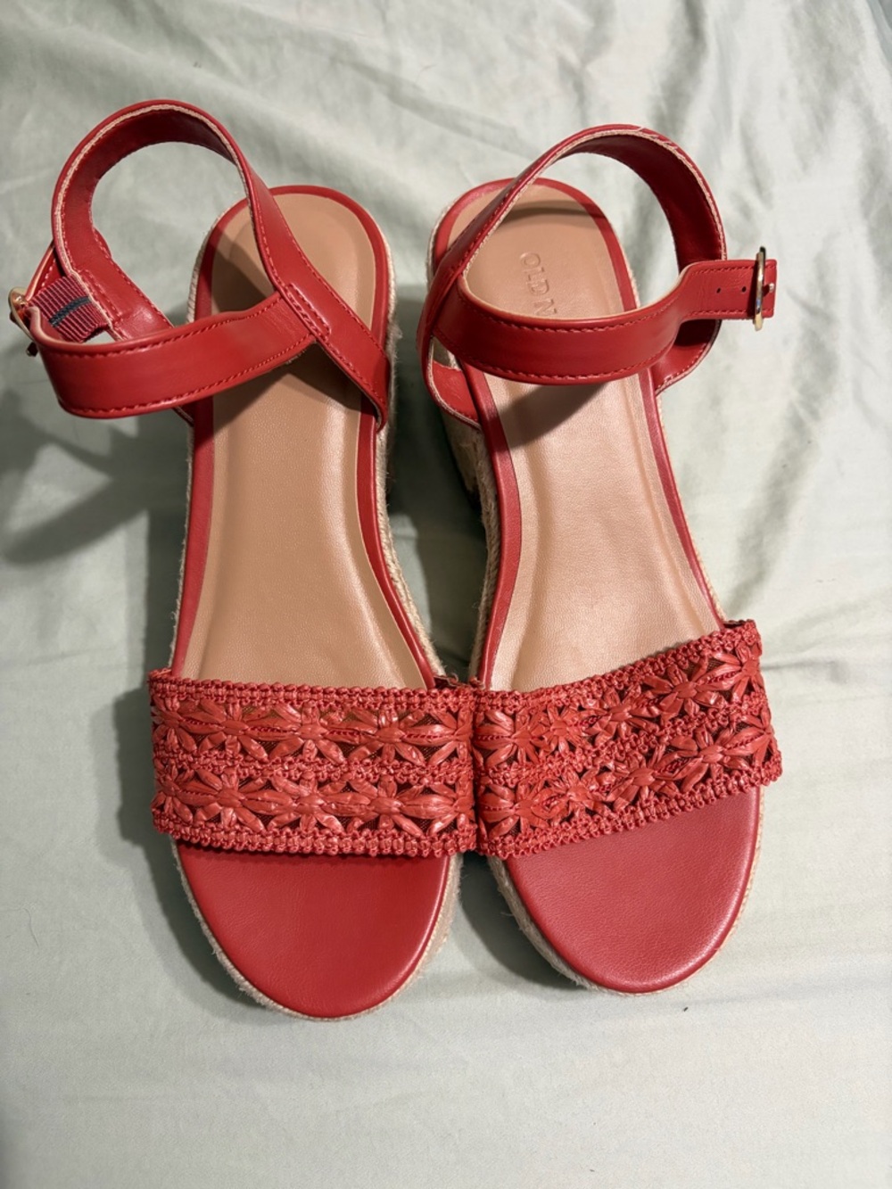 Womens Red Braided Espadrille Wedge Sandals